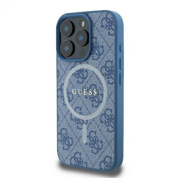 Guess GUHMP16LG4GFRB 4G Ring Classic Logo MagSafe carcasă tare pentru iPhone 16 Pro - albastru