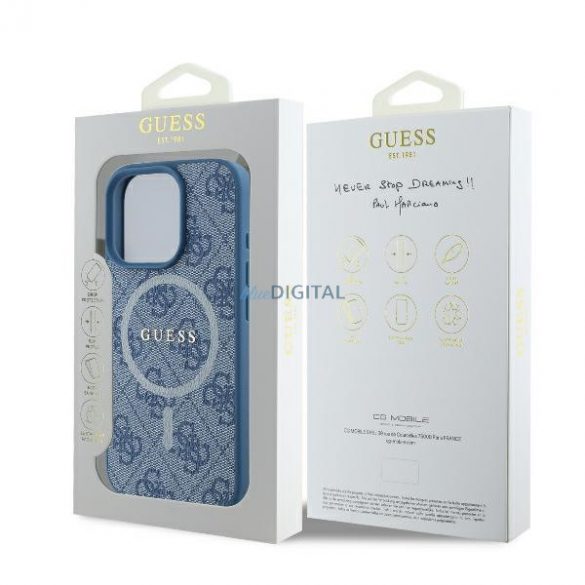 Guess GUHMP16LG4GFRB 4G Ring Classic Logo MagSafe carcasă tare pentru iPhone 16 Pro - albastru