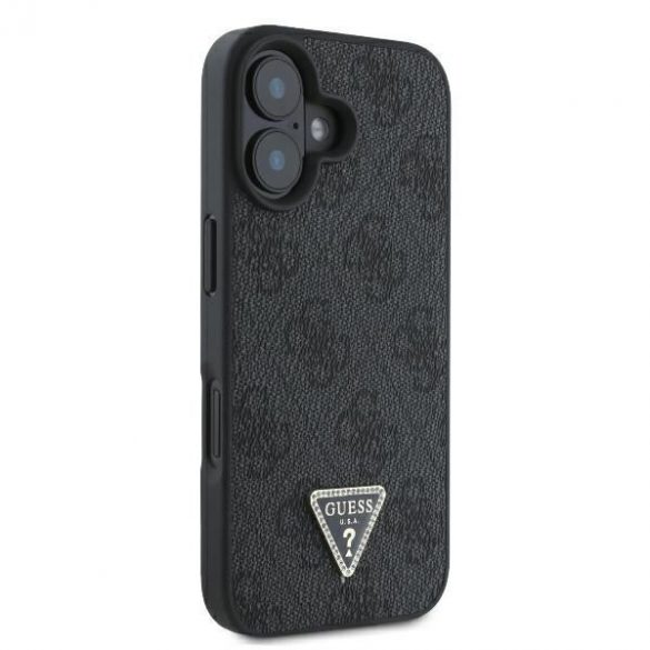 Guess GUHCP16SP4TDPK Piele 4G Triangle Strass Hard Case iPhone 16 - Negru