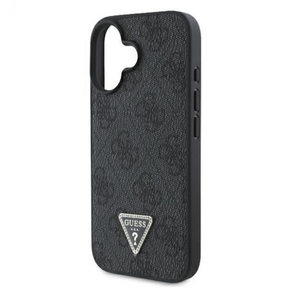 Guess GUHCP16SP4TDPK Piele 4G Triangle Strass Hard Case iPhone 16 - Negru