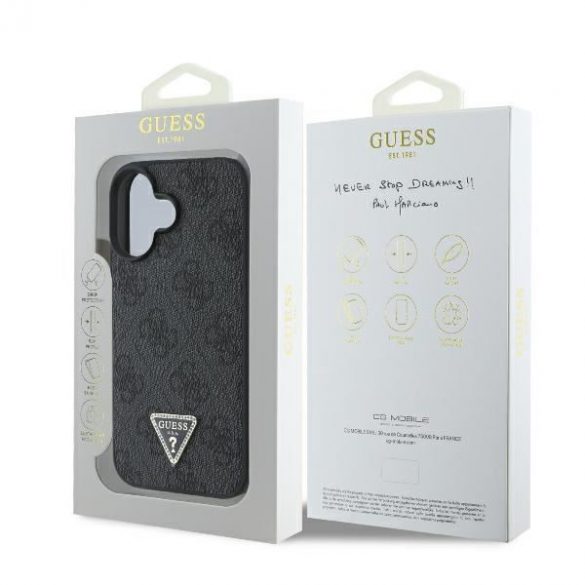 Guess GUHCP16SP4TDPK Piele 4G Triangle Strass Hard Case iPhone 16 - Negru