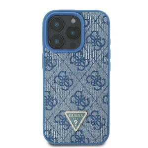 Guess GUHCP16SP4TDPB Piele 4G Triangle Strass Hard Case iPhone 16 - Albastru