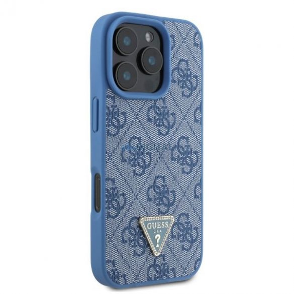 Guess GUHCP16LP4TDPB Piele 4G Triangle Strass Hard Case iPhone 16 Pro - Albastru