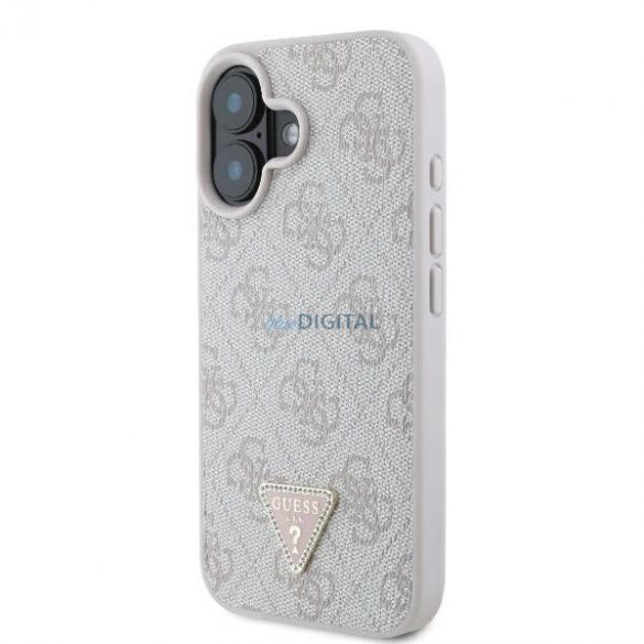 Guess GUHCP16SP4TDPP Husă din piele 4G Triangle Strass pentru iPhone 16 - roz