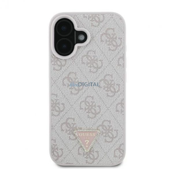 Guess GUHCP16SP4TDPP Husă din piele 4G Triangle Strass pentru iPhone 16 - roz