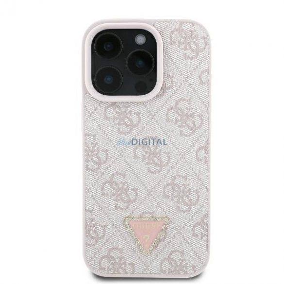 Guess GUHCP16LP4TDPP Piele 4G Triangle Strass Hard Case iPhone 16 Pro - Roz