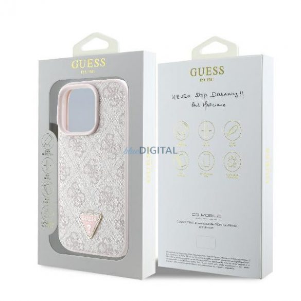 Guess GUHCP16LP4TDPP Piele 4G Triangle Strass Hard Case iPhone 16 Pro - Roz