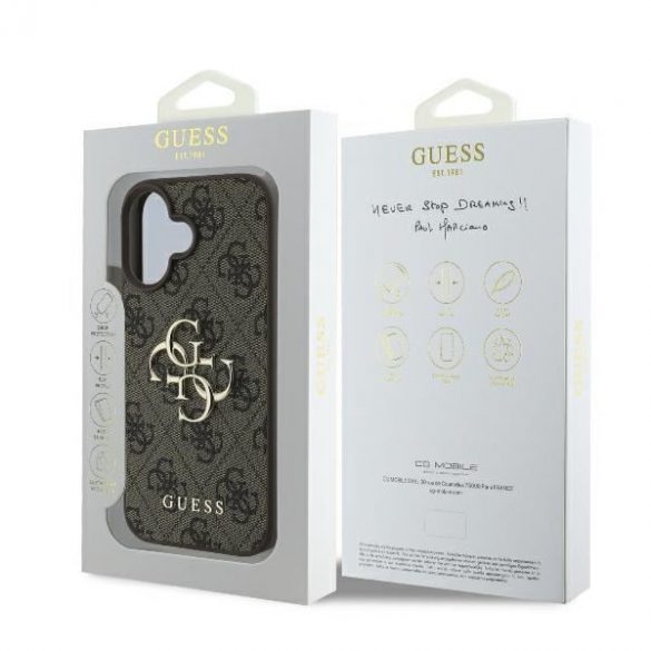 Guess GUHCP16S4GMGBR 4G Big Logo carcasă tare pentru iPhone 16 - maro