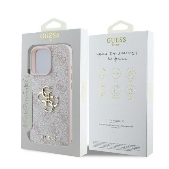 Guess GUHCP16X4GMGPI 4G Big Logo carcasă tare pentru iPhone 16 Pro Max - roz