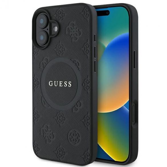 Guess GUHMP16SPSAPSMEK Saffiano Peony Classic Logo Carcasă tare MagSafe pentru iPhone 16 - negru