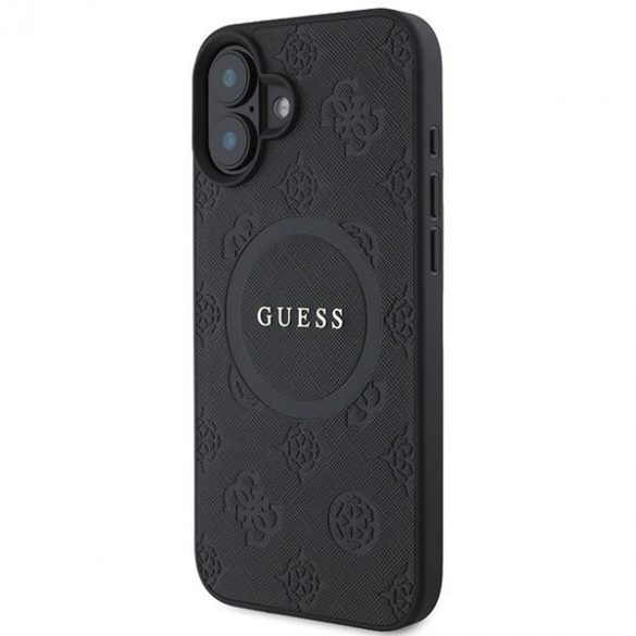 Guess GUHMP16SPSAPSMEK Saffiano Peony Classic Logo Carcasă tare MagSafe pentru iPhone 16 - negru