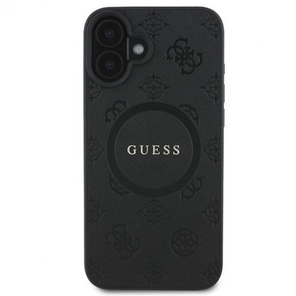 Guess GUHMP16SPSAPSMEK Saffiano Peony Classic Logo Carcasă tare MagSafe pentru iPhone 16 - negru