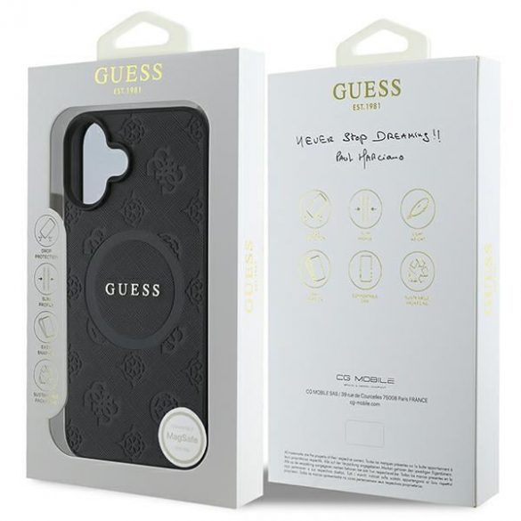 Guess GUHMP16SPSAPSMEK Saffiano Peony Classic Logo Carcasă tare MagSafe pentru iPhone 16 - negru