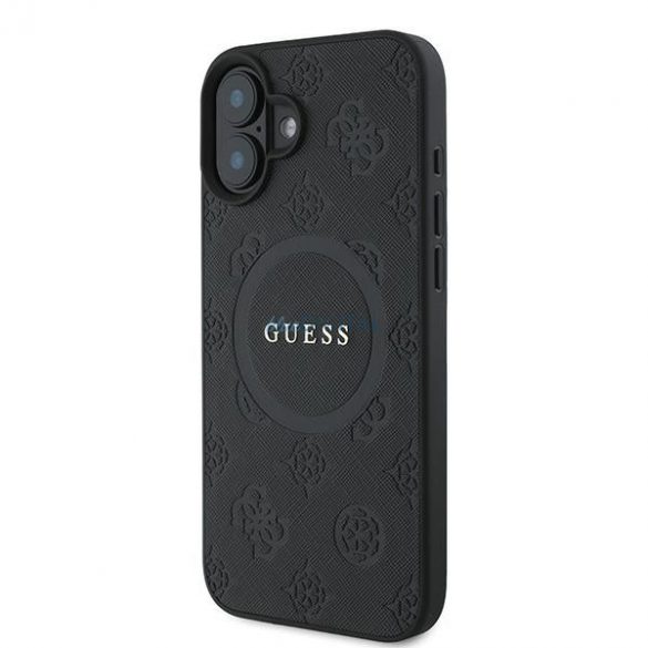 Guess GUHMP16MPSAPSMEK Saffiano Peony Classic Logo Carcasă tare MagSafe pentru iPhone 16 Plus - negru