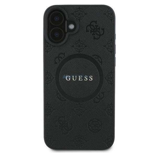 Guess GUHMP16MPSAPSMEK Saffiano Peony Classic Logo Carcasă tare MagSafe pentru iPhone 16 Plus - negru