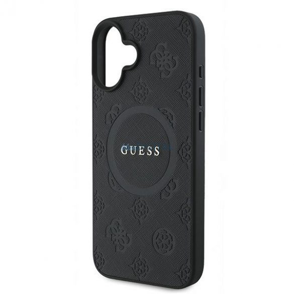 Guess GUHMP16MPSAPSMEK Saffiano Peony Classic Logo Carcasă tare MagSafe pentru iPhone 16 Plus - negru