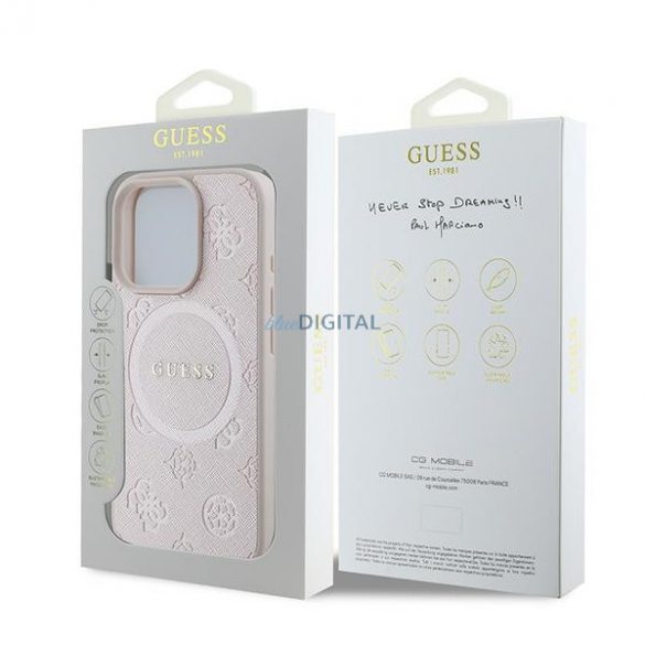 Guess GUHMP16LPSAPSMEP Saffiano Peony Classic Logo MagSafe carcasă tare iPhone 16 Pro - roz