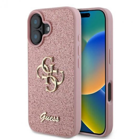 Guess GUHCP16SHG4SGP Carcasă rigidă Fixed Glitter Big 4G pentru iPhone 16 - roz