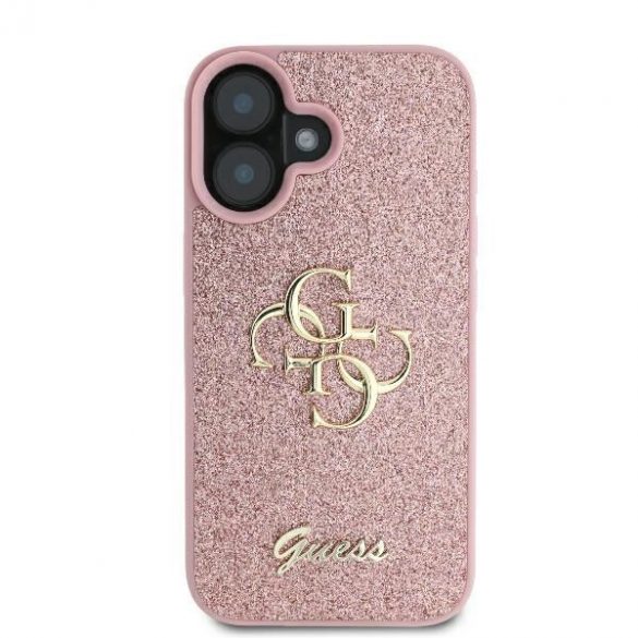 Guess GUHCP16SHG4SGP Carcasă rigidă Fixed Glitter Big 4G pentru iPhone 16 - roz