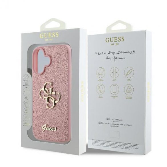 Guess GUHCP16SHG4SGP Carcasă rigidă Fixed Glitter Big 4G pentru iPhone 16 - roz