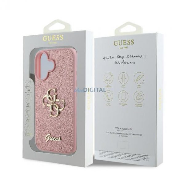 Guess GUHCP16MHG4SGP Carcasă rigidă Fixed Glitter Big 4G pentru iPhone 16 Plus - roz