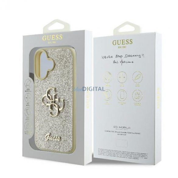 Guess GUHCP16MHG4SGD Fixed Glitter Big 4G carcasă tare pentru iPhone 16 Plus - auriu