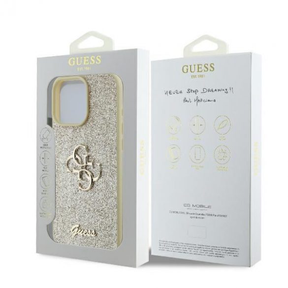 Guess GUHCP16LHG4SGD Fixed Glitter Big 4G carcase rigide pentru iPhone 16 Pro - auriu