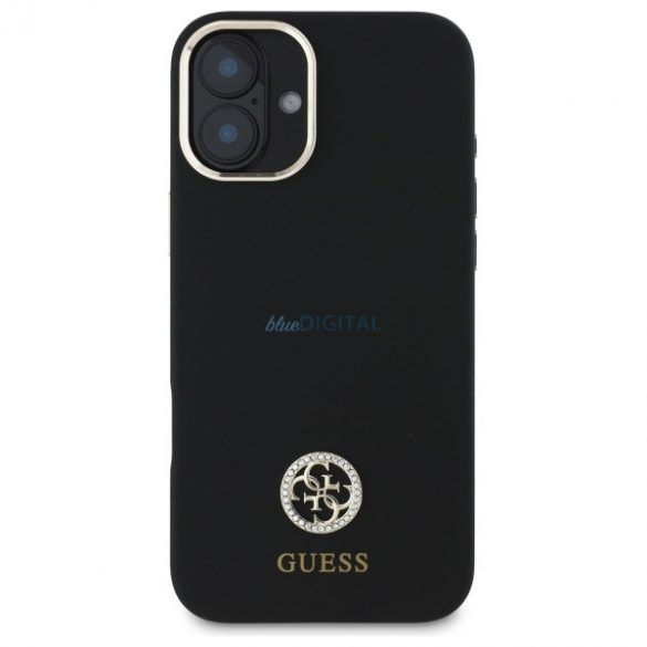 Guess GUHCP16SM4DGPK Carcasă tare cu logo din silicon Strass 4G pentru iPhone 16 - negru