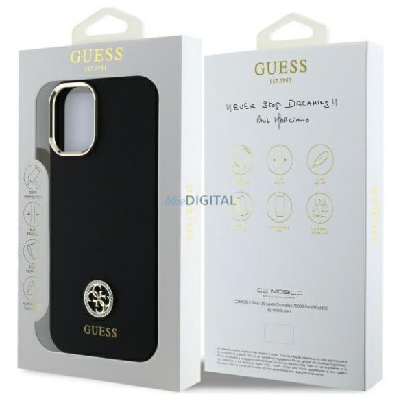 Guess GUHCP16SM4DGPK Carcasă tare cu logo din silicon Strass 4G pentru iPhone 16 - negru