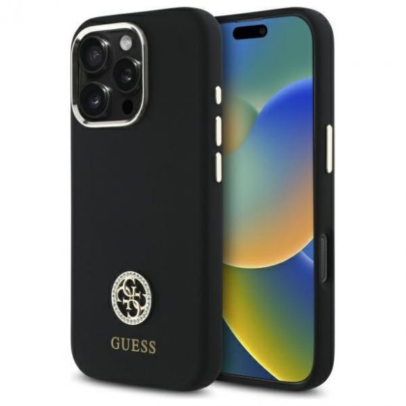 Guess GUHCP16XM4DGPK Carcasă tare cu logo din silicon Strass 4G pentru iPhone 16 Pro Max - negru