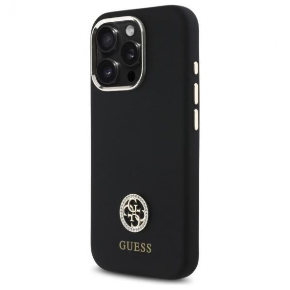 Guess GUHCP16XM4DGPK Carcasă tare cu logo din silicon Strass 4G pentru iPhone 16 Pro Max - negru