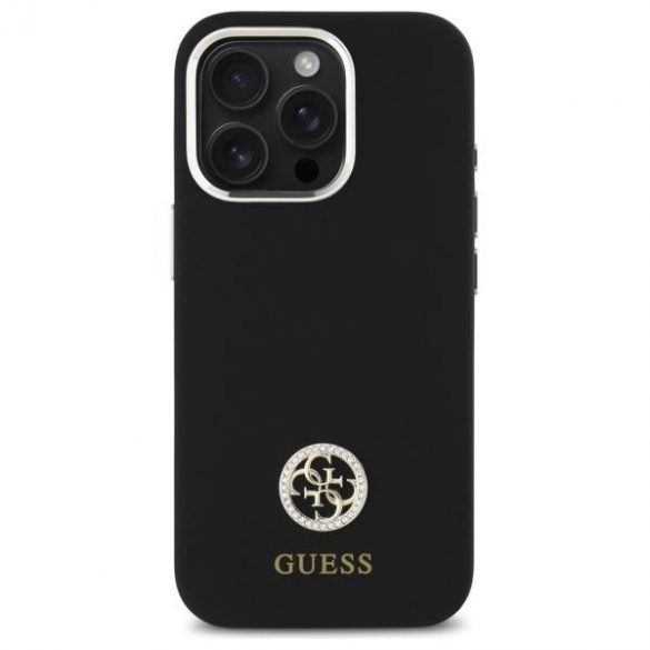 Guess GUHCP16XM4DGPK Carcasă tare cu logo din silicon Strass 4G pentru iPhone 16 Pro Max - negru