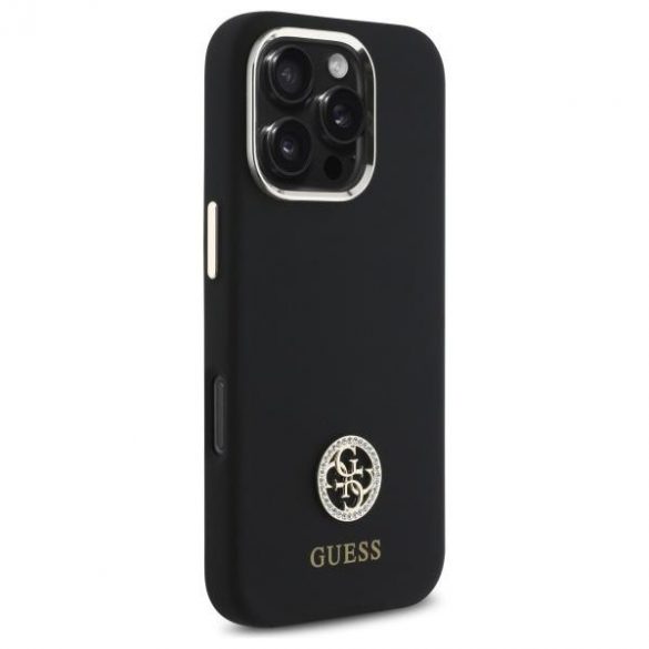 Guess GUHCP16XM4DGPK Carcasă tare cu logo din silicon Strass 4G pentru iPhone 16 Pro Max - negru