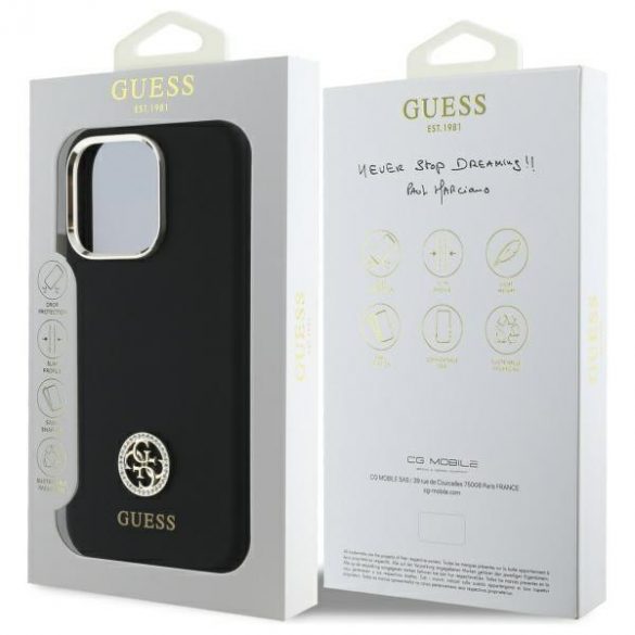 Guess GUHCP16XM4DGPK Carcasă tare cu logo din silicon Strass 4G pentru iPhone 16 Pro Max - negru