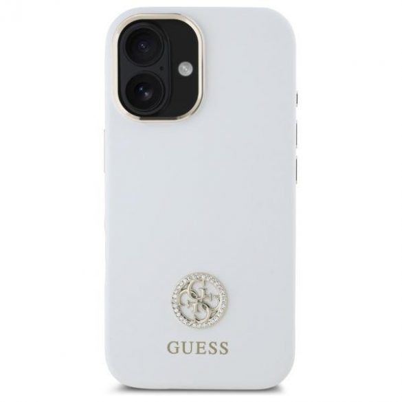 Guess GUHCP16SM4DGPH Carcasă din silicon cu logo Strass 4G pentru iPhone 16 - alb