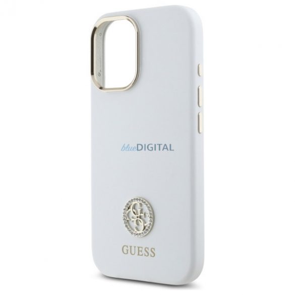 Guess GUHCP16SM4DGPH Carcasă din silicon cu logo Strass 4G pentru iPhone 16 - alb