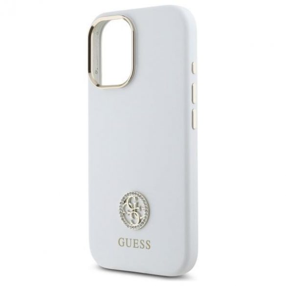 Guess GUHCP16SM4DGPH Carcasă din silicon cu logo Strass 4G pentru iPhone 16 - alb