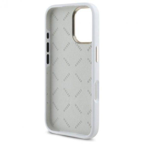 Guess GUHCP16SM4DGPH Carcasă din silicon cu logo Strass 4G pentru iPhone 16 - alb