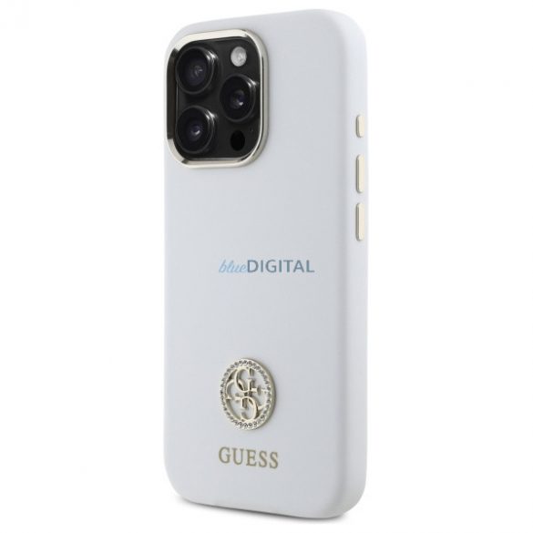 Guess GUHCP16LM4DGPH Carcasă din silicon cu logo Strass 4G pentru iPhone 16 Pro - alb