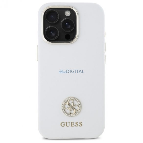 Guess GUHCP16LM4DGPH Carcasă din silicon cu logo Strass 4G pentru iPhone 16 Pro - alb