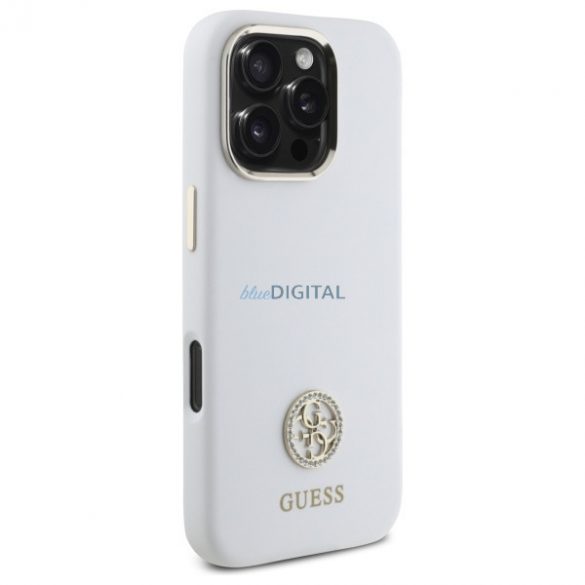 Guess GUHCP16LM4DGPH Carcasă din silicon cu logo Strass 4G pentru iPhone 16 Pro - alb