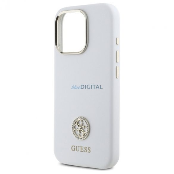 Guess GUHCP16LM4DGPH Carcasă din silicon cu logo Strass 4G pentru iPhone 16 Pro - alb