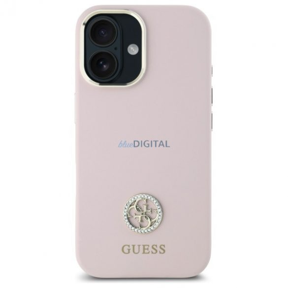 Guess GUHCP16SM4DGPP Silicon Logo Strass 4G carcasă tare pentru iPhone 16 - roz