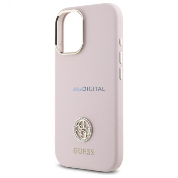 Guess GUHCP16SM4DGPP Silicon Logo Strass 4G carcasă tare pentru iPhone 16 - roz