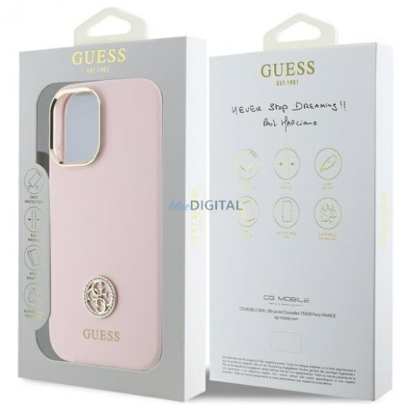 Guess GUHCP16SM4DGPP Silicon Logo Strass 4G carcasă tare pentru iPhone 16 - roz