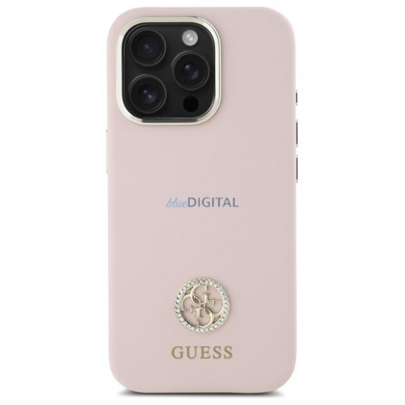 Guess GUHCP16LM4DGPP Carcasă tare cu logo din silicon Strass 4G pentru iPhone 16 Pro - roz