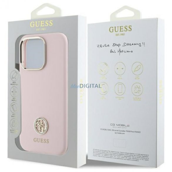 Guess GUHCP16LM4DGPP Carcasă tare cu logo din silicon Strass 4G pentru iPhone 16 Pro - roz