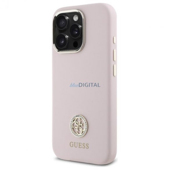 Guess GUHCP16XM4DGPP Silicon Logo Strass 4G carcasă tare pentru iPhone 16 Pro Max - roz