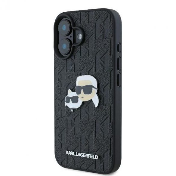 Karl Lagerfeld KLHCP16SPGKLKCPK Monogramă Karl&Chaoupette Cap Pin Hard Case pentru iPhone 16 - Negru