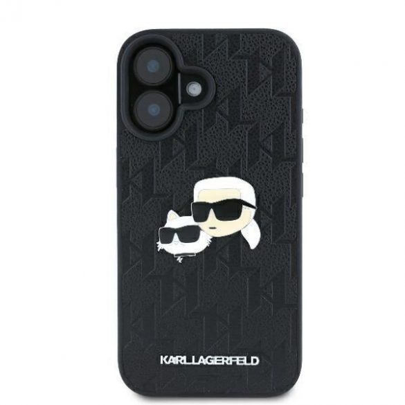 Karl Lagerfeld KLHCP16SPGKLKCPK Monogramă Karl&Chaoupette Cap Pin Hard Case pentru iPhone 16 - Negru